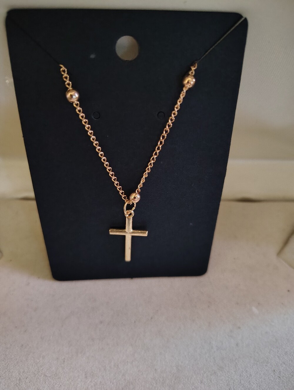 ✝️📿New Golden Dainty Beaded Chain Cross Pendant Necklace 50cm✝️📿